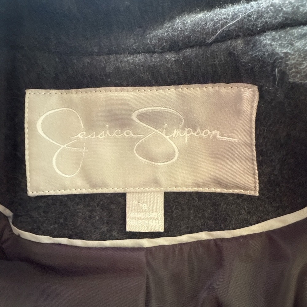 Jessica Simpson Gray Belted Wool Blend Winter Chic Overcoat Size Small - Picture 7 of 8